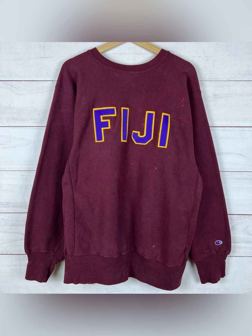Vintage 80s Champion FIJI Reverse Weave Maroon Crewneck Pullover Sweatshirt XL
